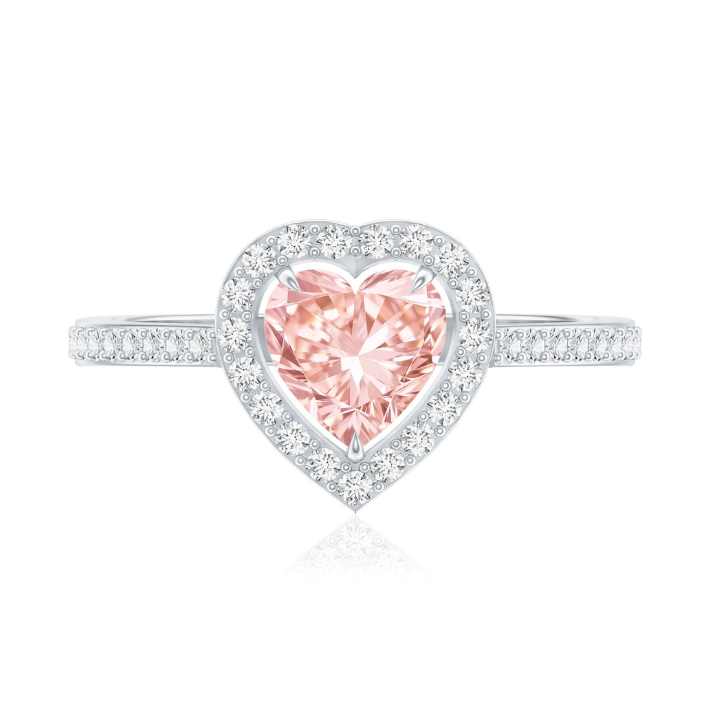 Heart Shape Engagement Ring - 1 CT Lab Grown Pink Diamond Halo Ring IGI Certified
