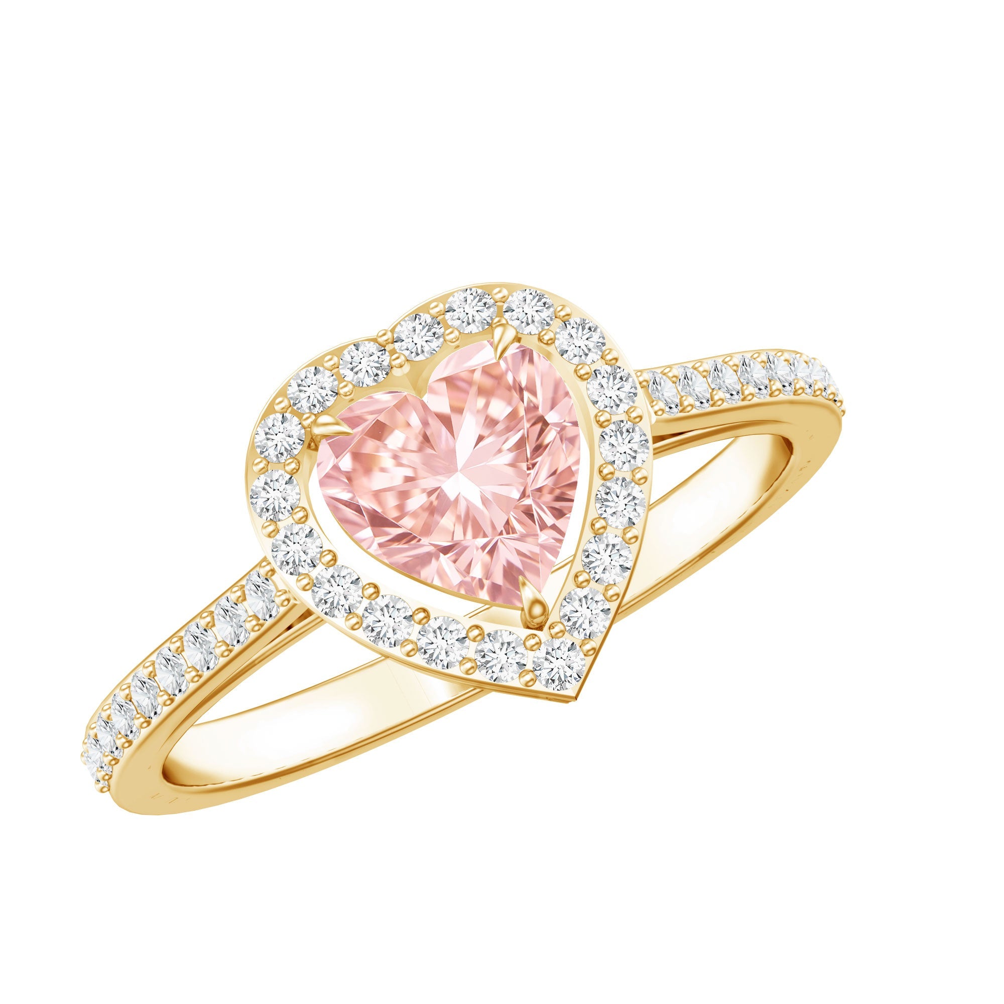 Heart Shape Engagement Ring - 1 CT Lab Grown Pink Diamond Halo Ring IGI Certified