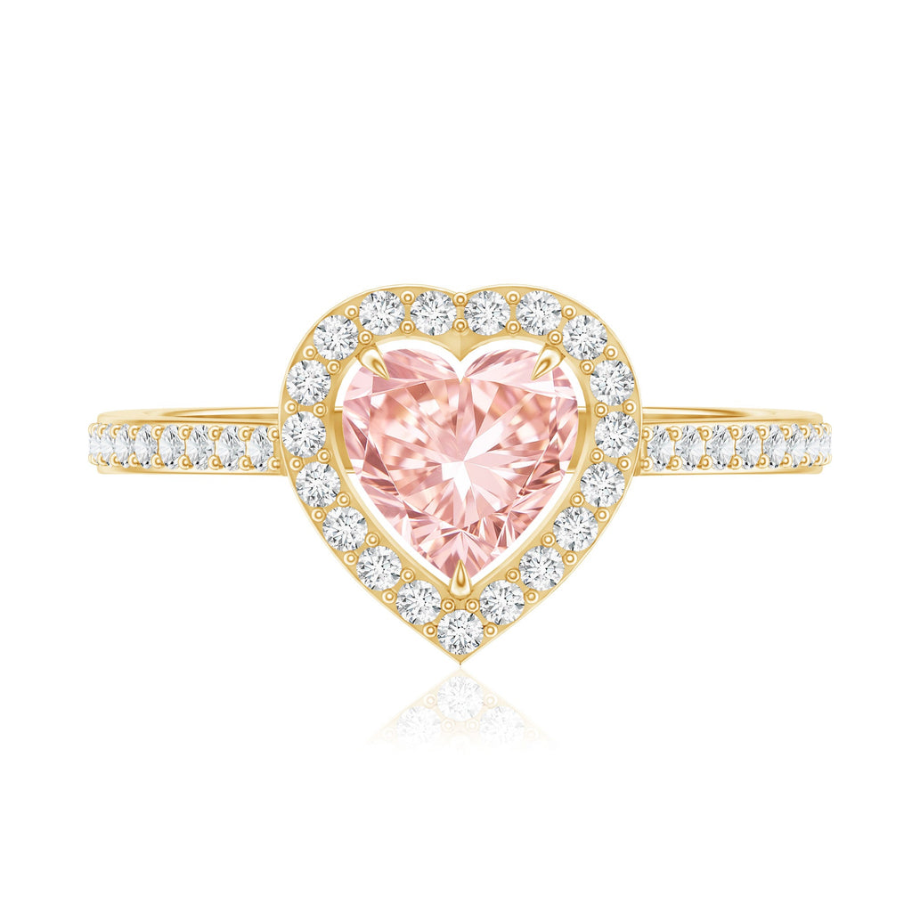 Heart Shape Engagement Ring - 1 CT Lab Grown Pink Diamond Halo Ring IGI Certified