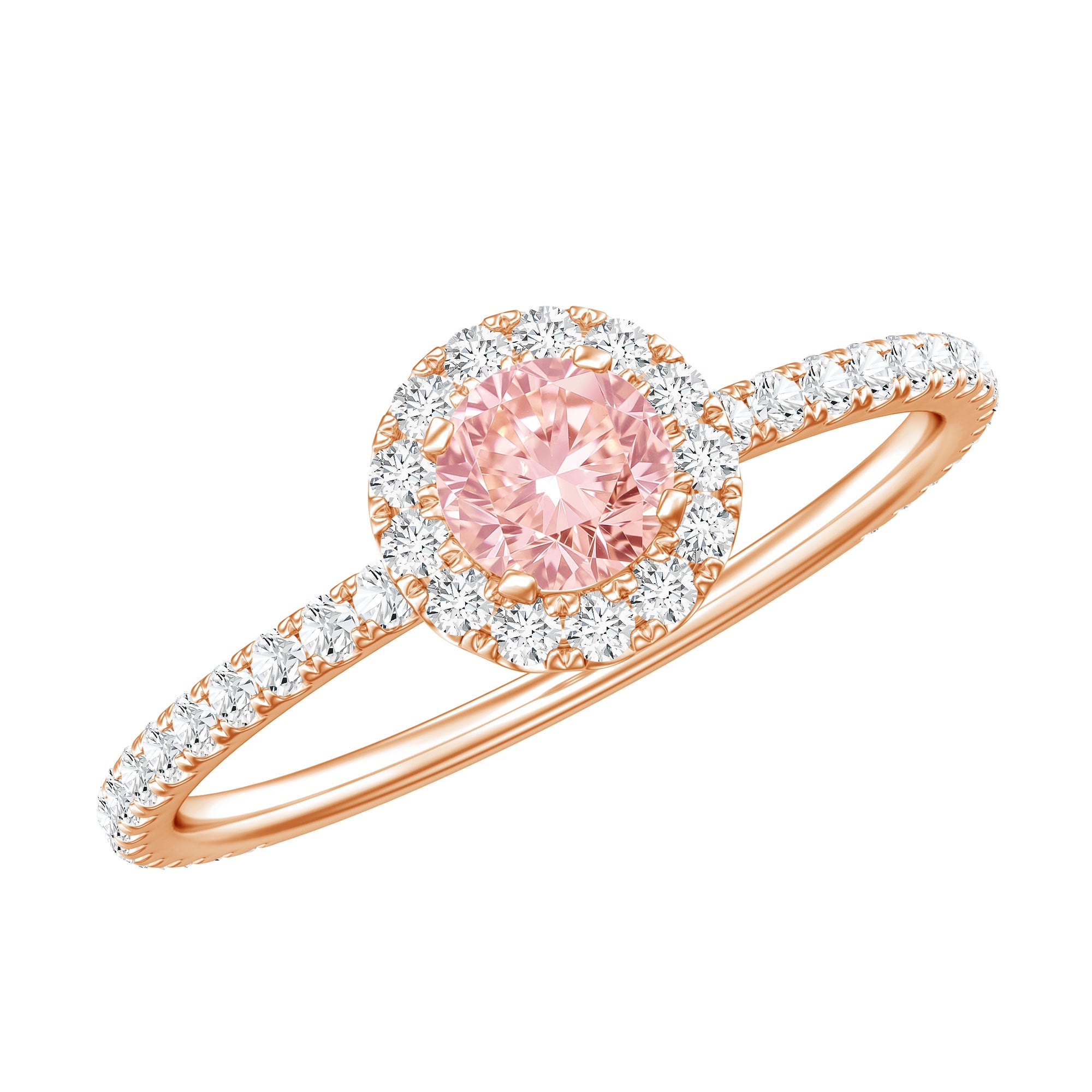 Pink Diamond Engagement Ring – 1 Carat Round Cut Halo Engagement Ring in Rose Gold