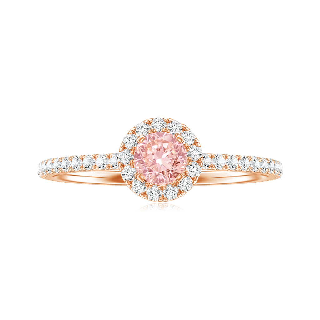 Pink Diamond Engagement Ring – 1 Carat Round Cut Halo Engagement Ring in Rose Gold