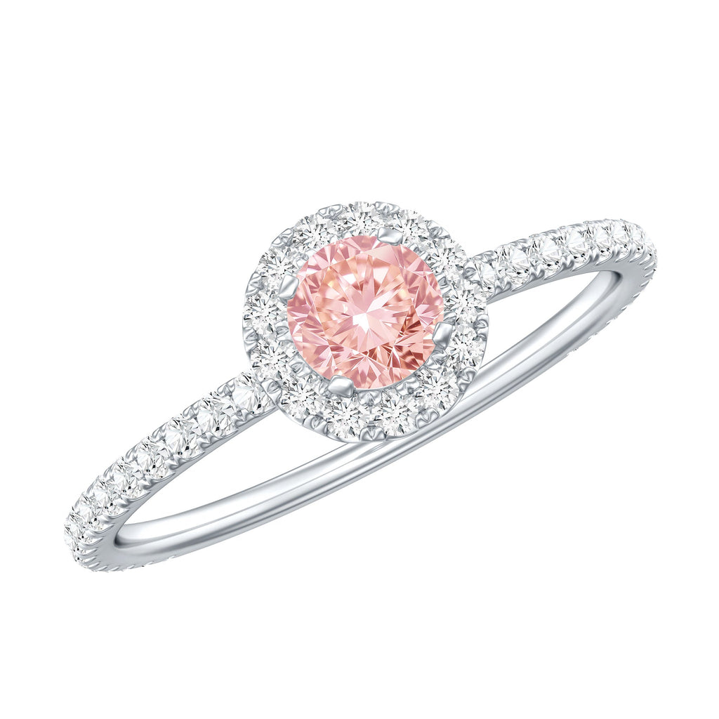Pink Diamond Engagement Ring – 1 Carat Round Cut Halo Engagement Ring in Rose Gold