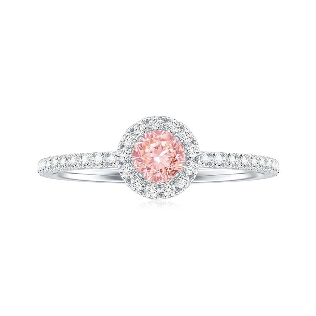 Pink Diamond Engagement Ring – 1 Carat Round Cut Halo Engagement Ring in Rose Gold