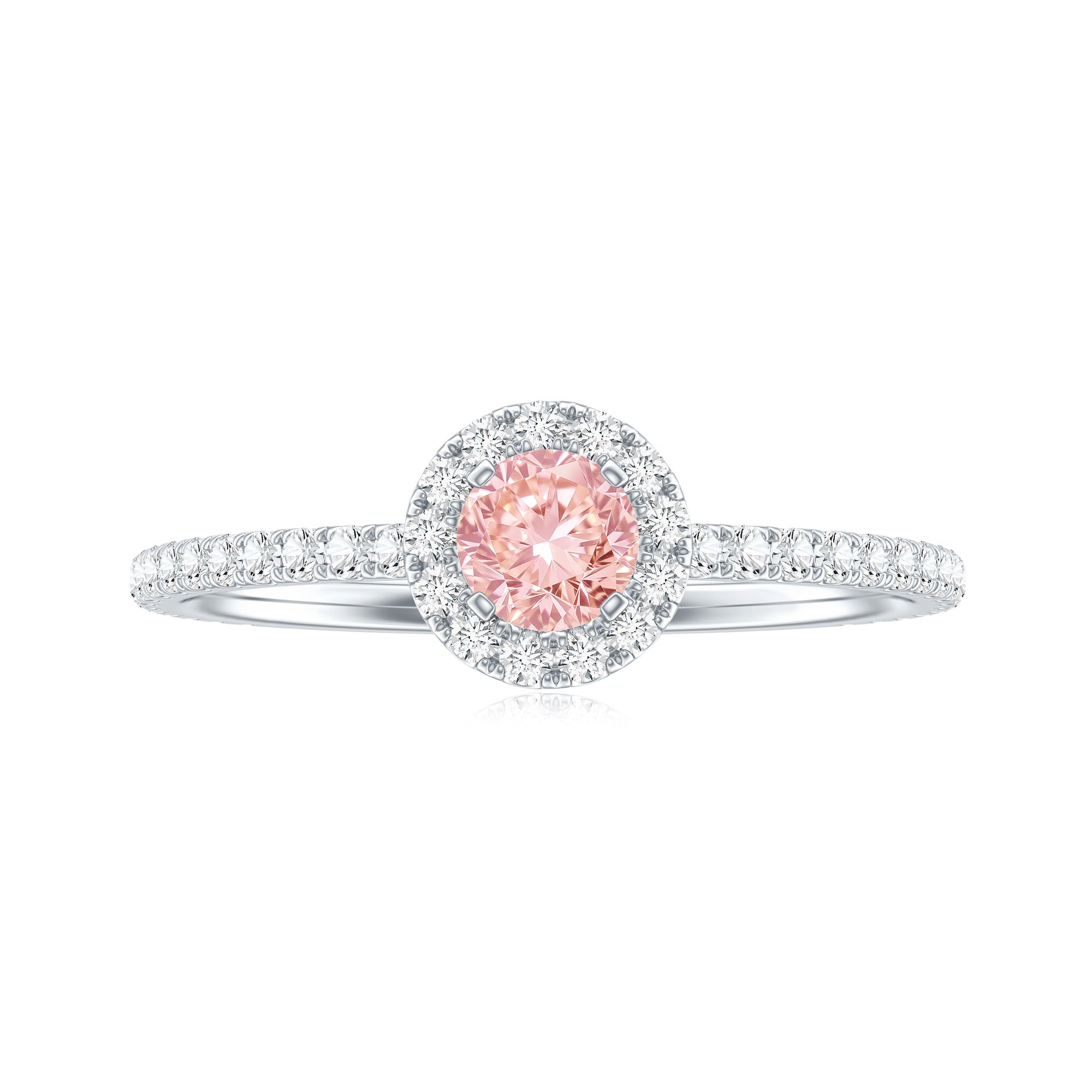 Pink Diamond Engagement Ring – 1 Carat Round Cut Halo Engagement Ring in Rose Gold