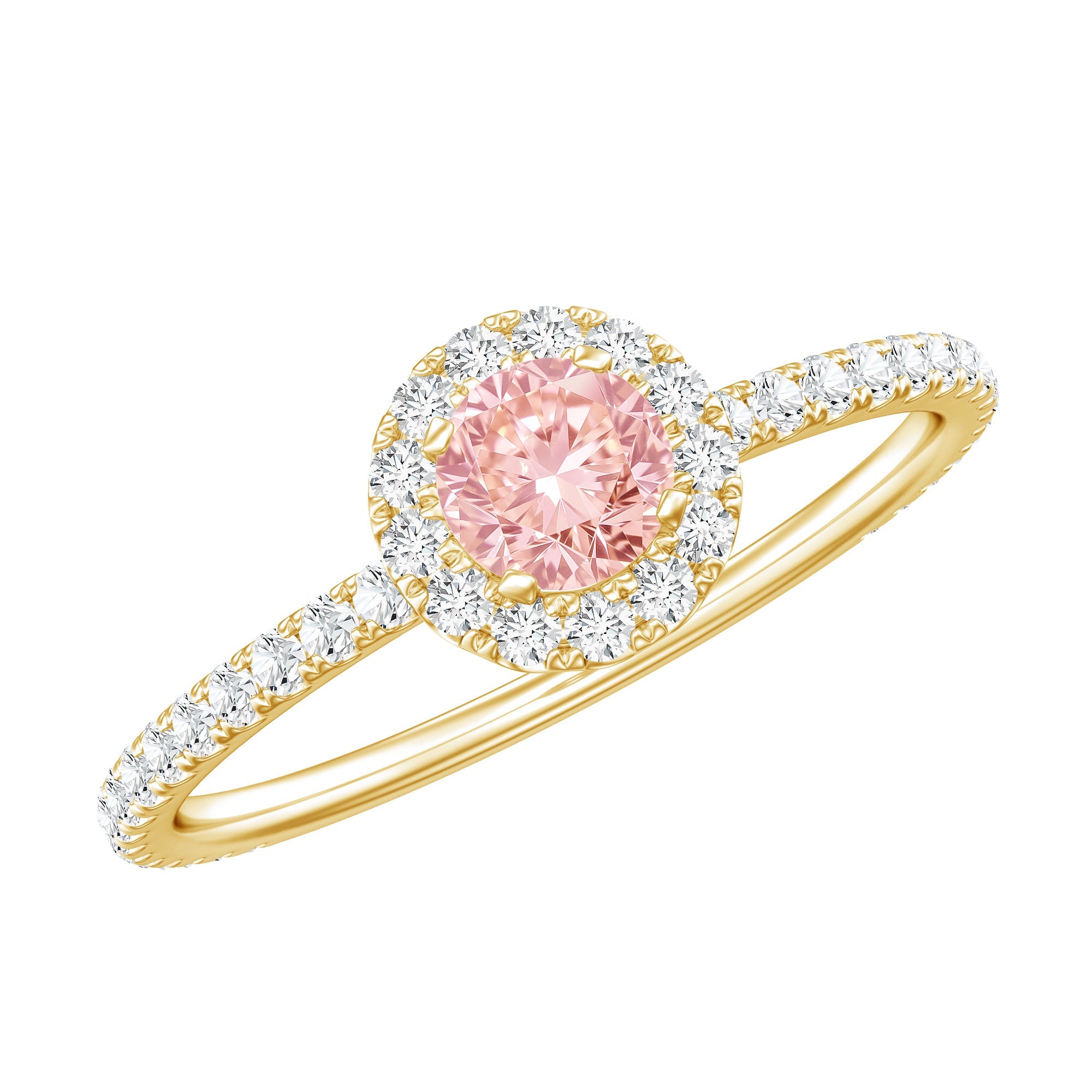 Pink Diamond Engagement Ring – 1 Carat Round Cut Halo Engagement Ring in Rose Gold