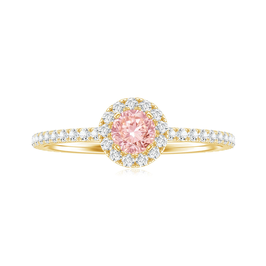 Pink Diamond Engagement Ring – 1 Carat Round Cut Halo Engagement Ring in Rose Gold
