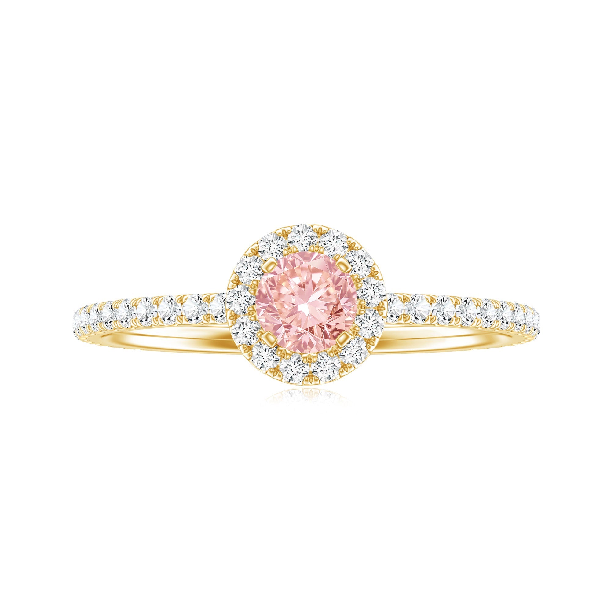 Pink Diamond Engagement Ring – 1 Carat Round Cut Halo Engagement Ring in Rose Gold