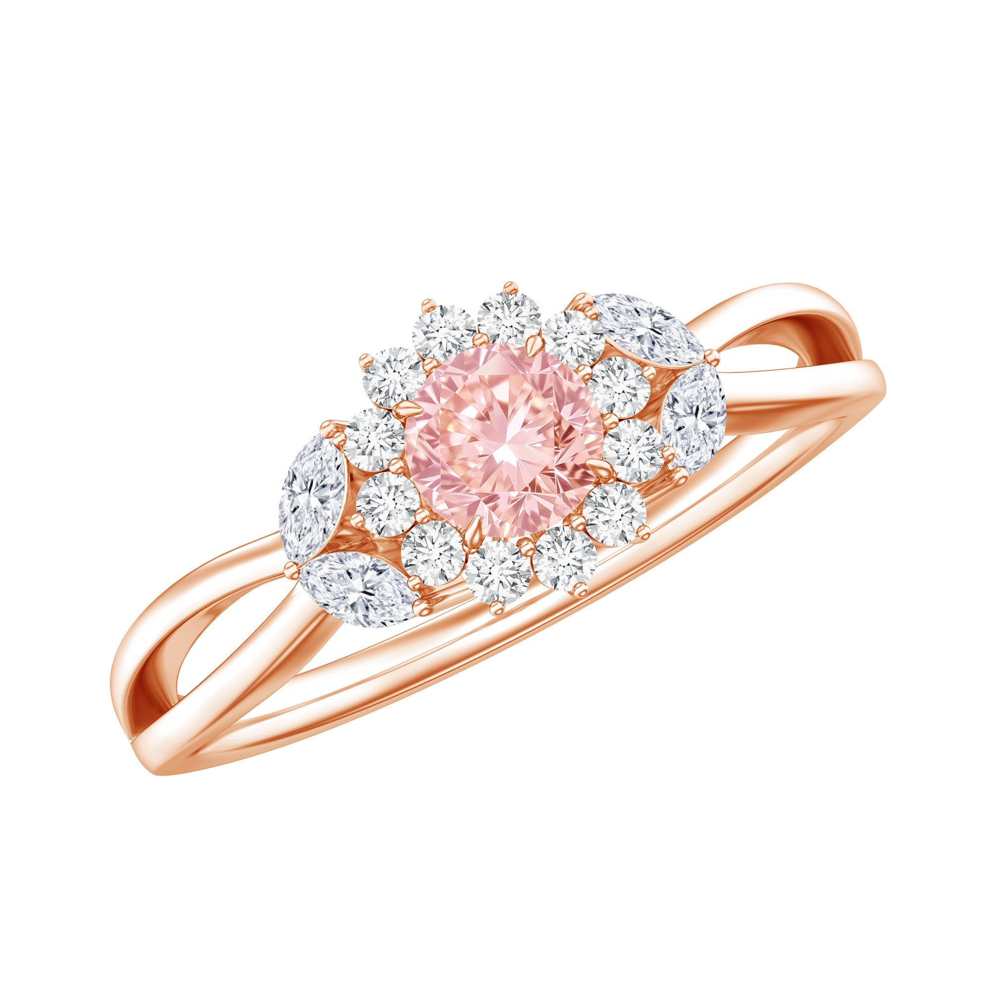 Lab Grown Pink Diamond Ring - Flower Halo Engagement Ring, IGI Certified