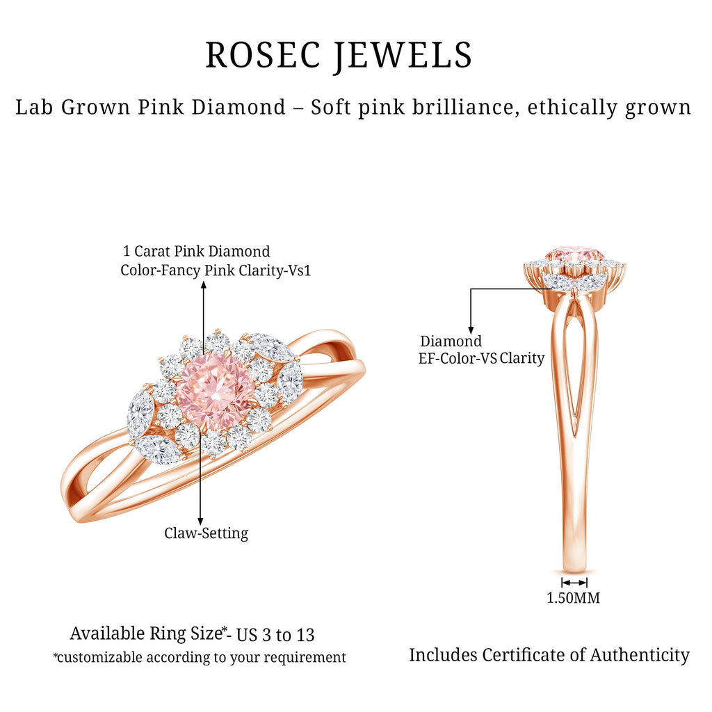 Lab Grown Pink Diamond Ring - Flower Halo Engagement Ring, IGI Certified
