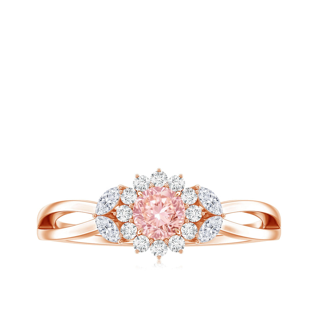 Lab Grown Pink Diamond Ring - Flower Halo Engagement Ring, IGI Certified