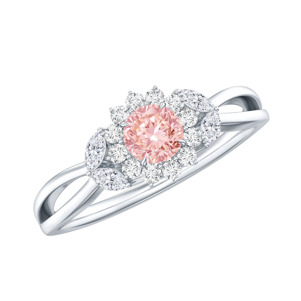 Lab Grown Pink Diamond Ring - Flower Halo Engagement Ring, IGI Certified