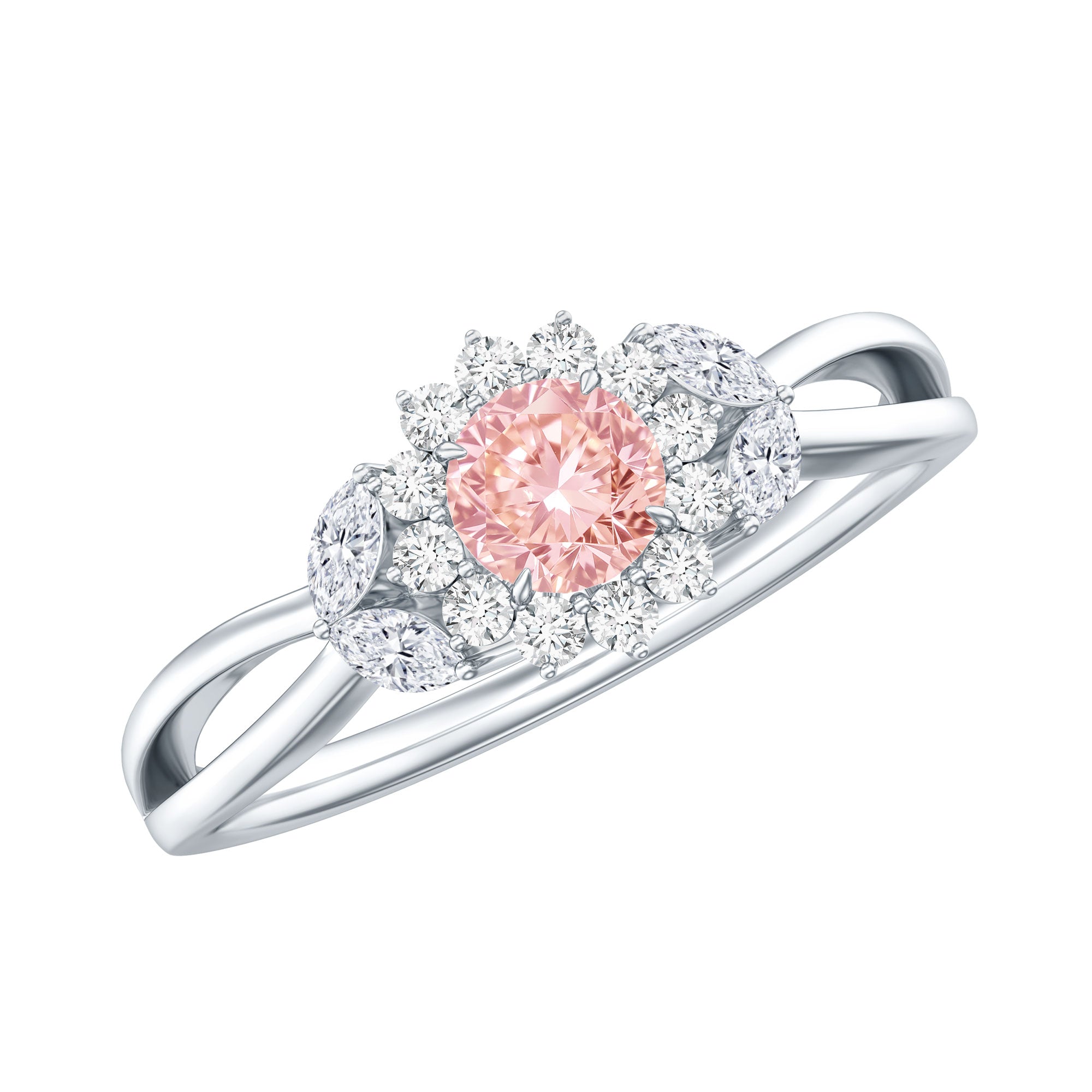 Lab Grown Pink Diamond Ring - Flower Halo Engagement Ring, IGI Certified