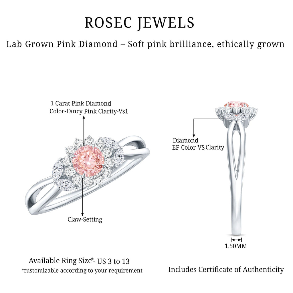 Lab Grown Pink Diamond Ring - Flower Halo Engagement Ring, IGI Certified