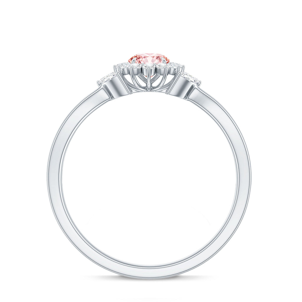 Lab Grown Pink Diamond Ring - Flower Halo Engagement Ring, IGI Certified