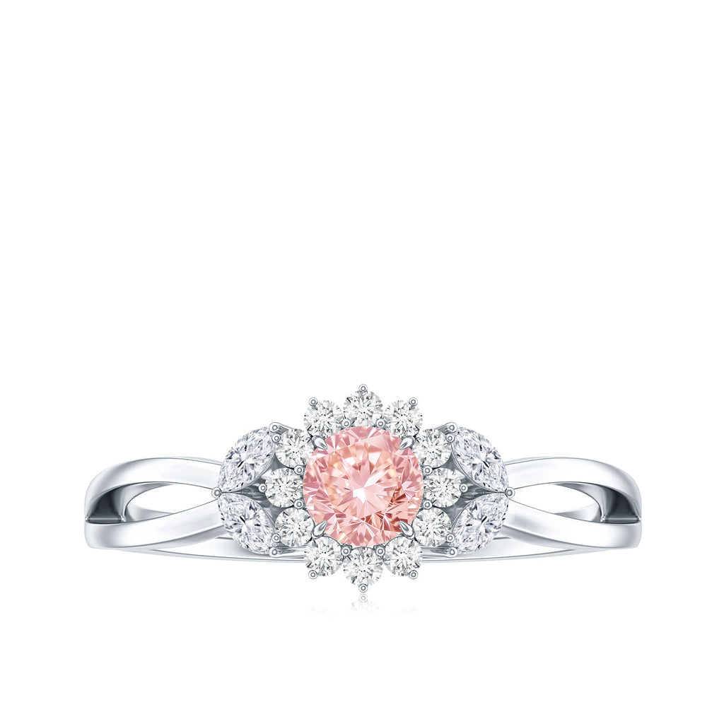 Lab Grown Pink Diamond Ring - Flower Halo Engagement Ring, IGI Certified