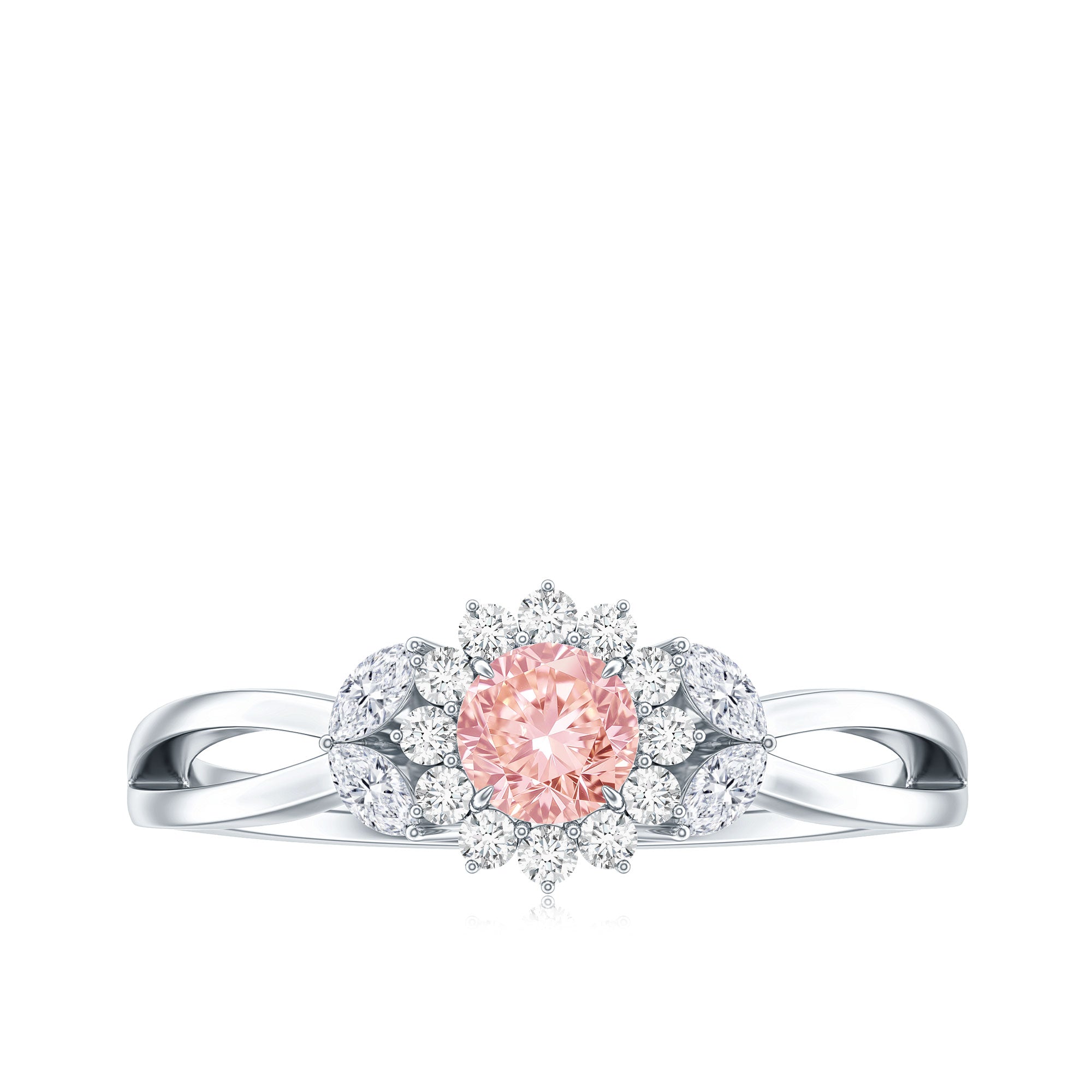 Lab Grown Pink Diamond Ring - Flower Halo Engagement Ring, IGI Certified