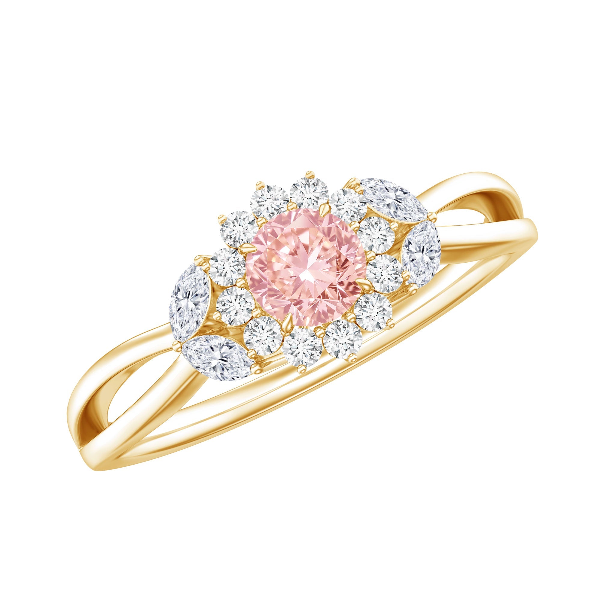 Lab Grown Pink Diamond Ring - Flower Halo Engagement Ring, IGI Certified