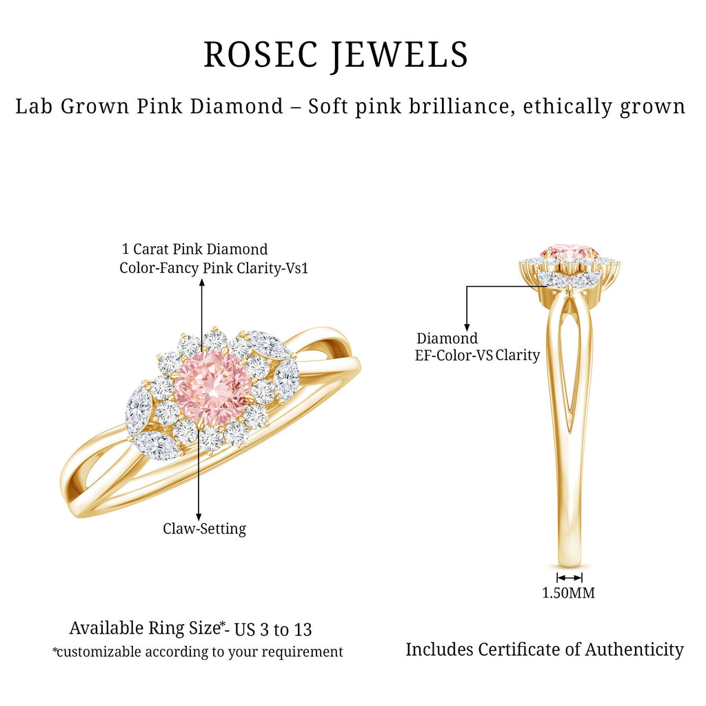 Lab Grown Pink Diamond Ring - Flower Halo Engagement Ring, IGI Certified