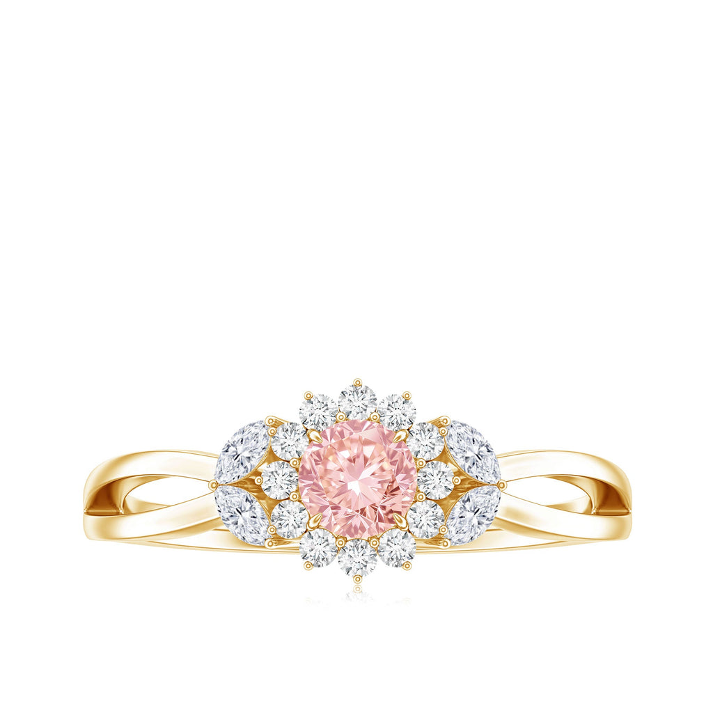 Lab Grown Pink Diamond Ring - Flower Halo Engagement Ring, IGI Certified