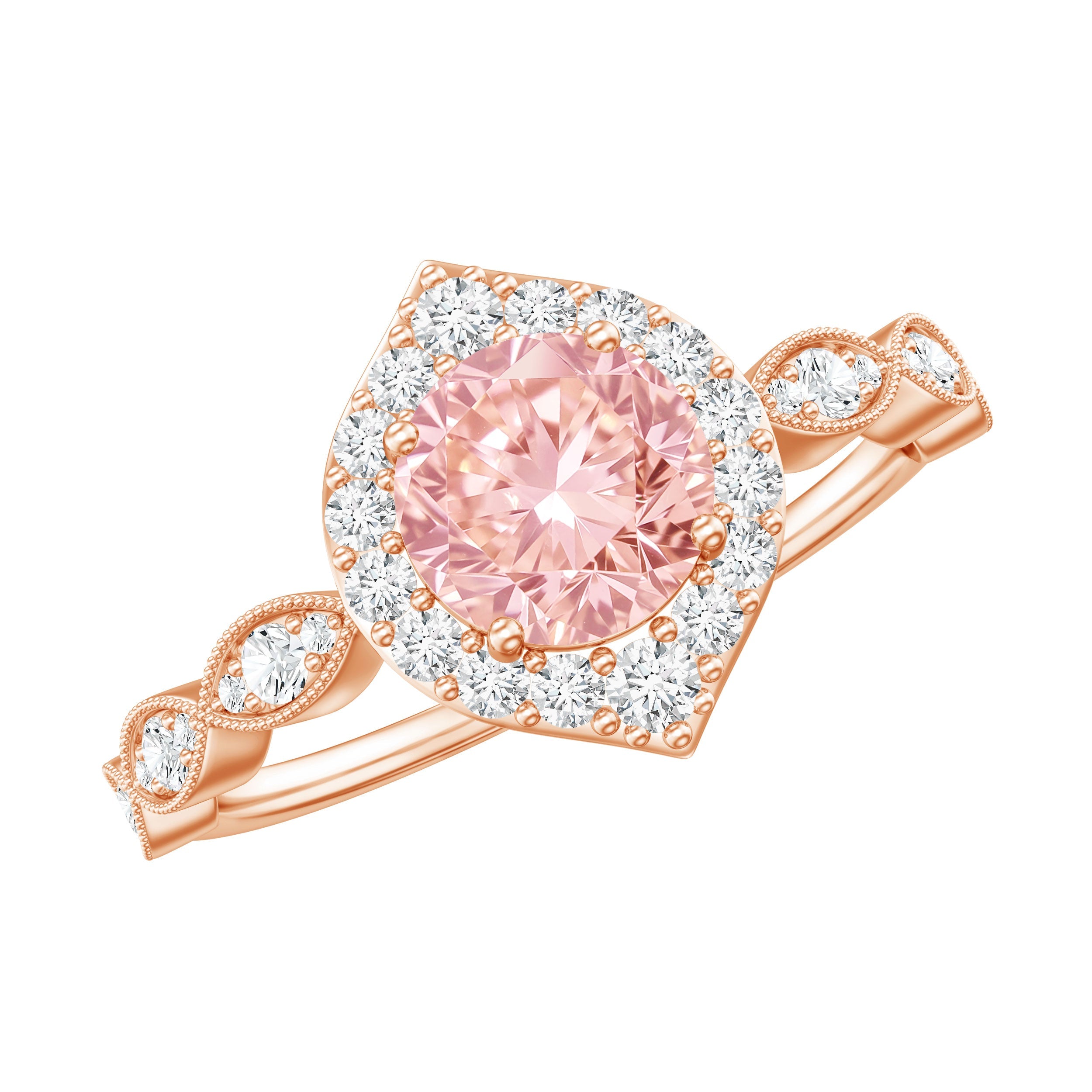 Lab Grown Pink Diamond Ring - 1 Carat Designer Engagement Ring With Halo Diamond