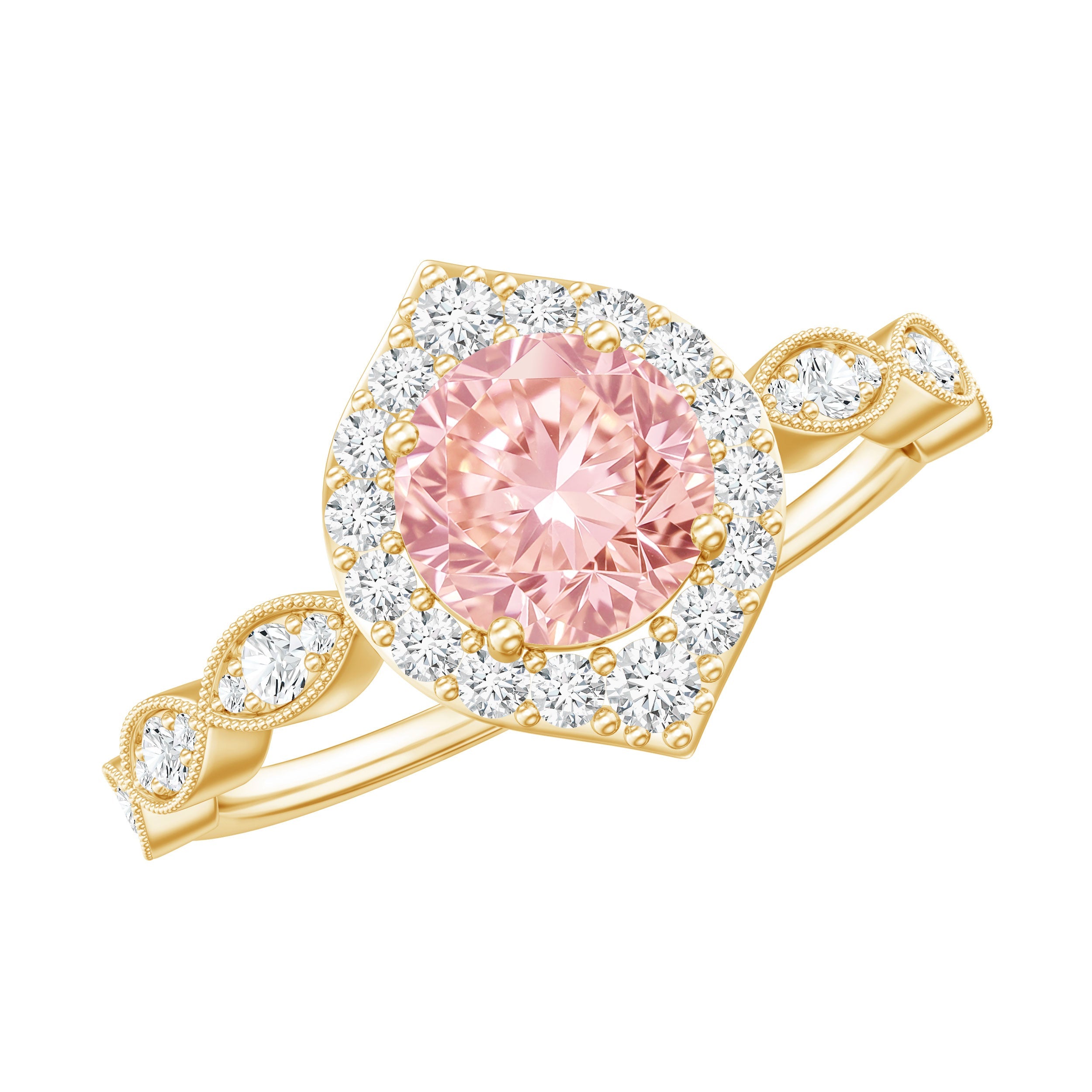 Lab Grown Pink Diamond Ring - 1 Carat Designer Engagement Ring With Halo Diamond