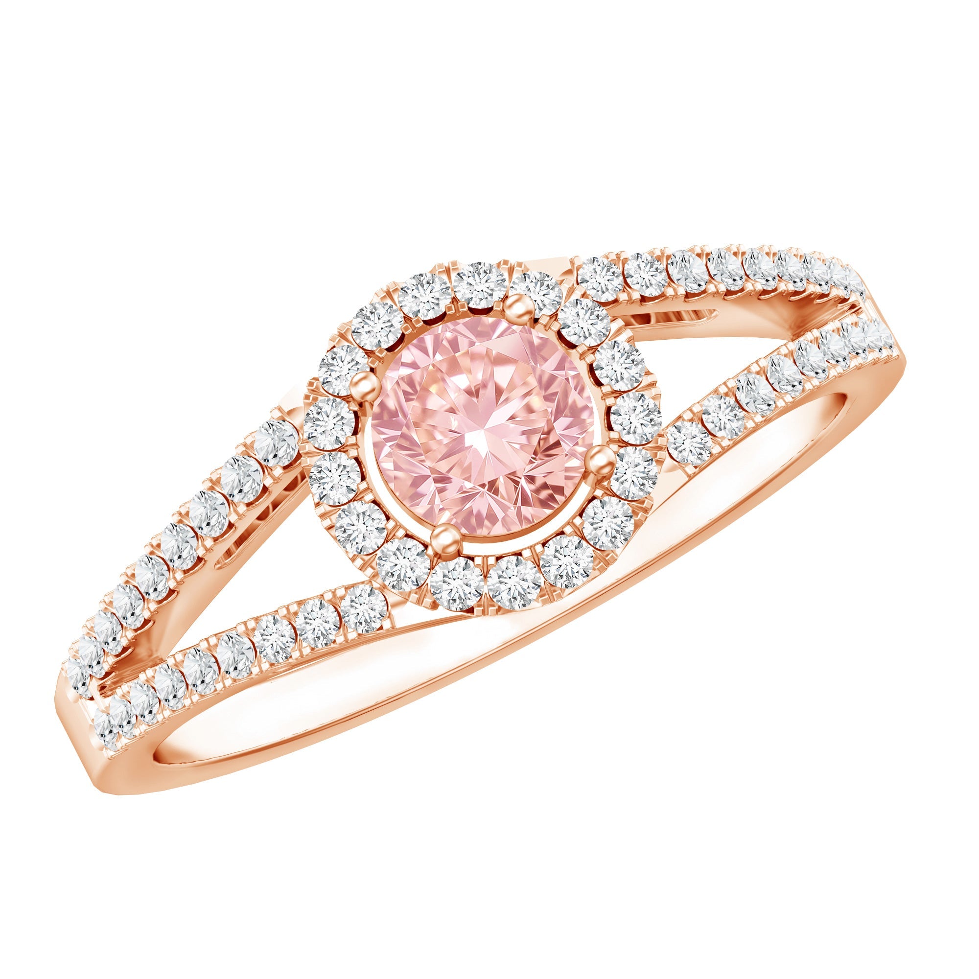 Pink Lab Grown Diamond Ring - IGI Certified 1 Carat Pink Diamond Halo Engagement Ring