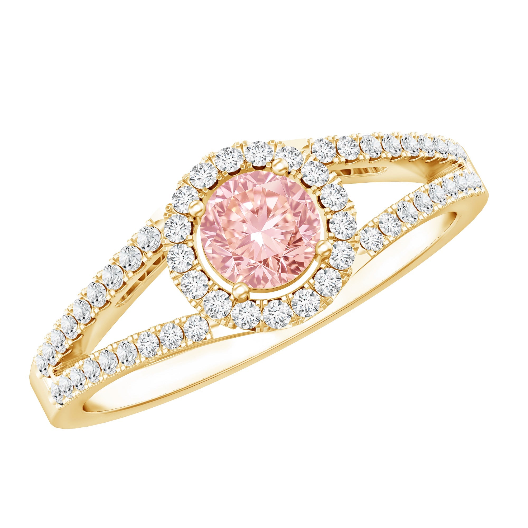 Pink Lab Grown Diamond Ring - IGI Certified 1 Carat Pink Diamond Halo Engagement Ring