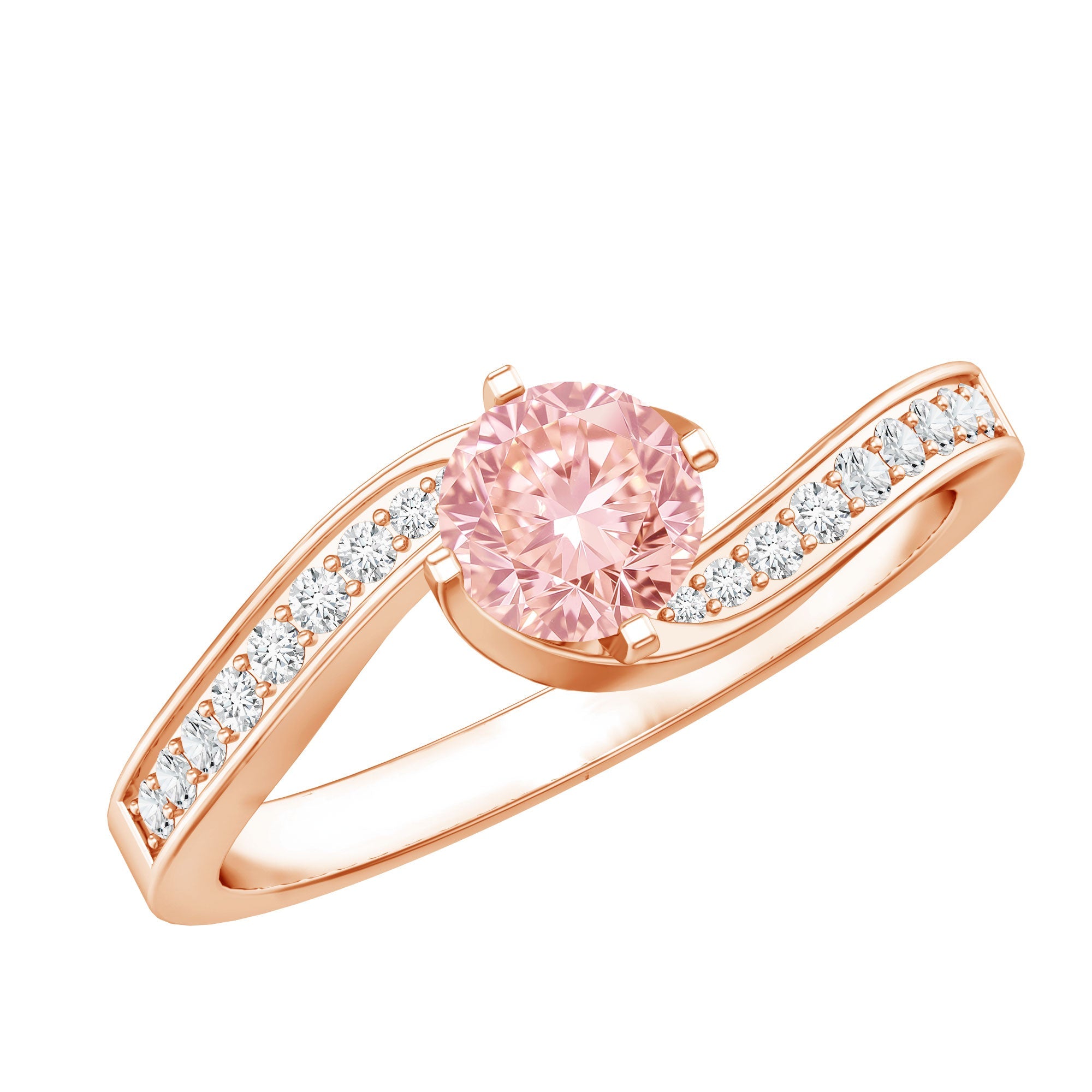 Lab Grown Pink Diamond Ring – 1 Carat Round Cut Bypass Engagement Band