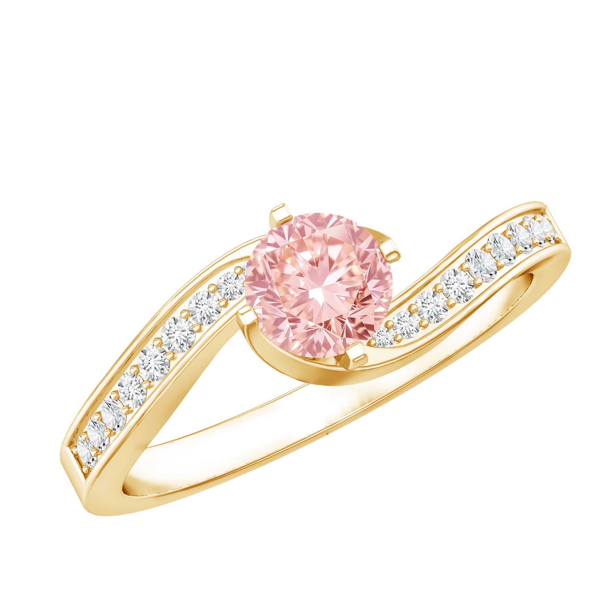 Lab Grown Pink Diamond Ring – 1 Carat Round Cut Bypass Engagement Band