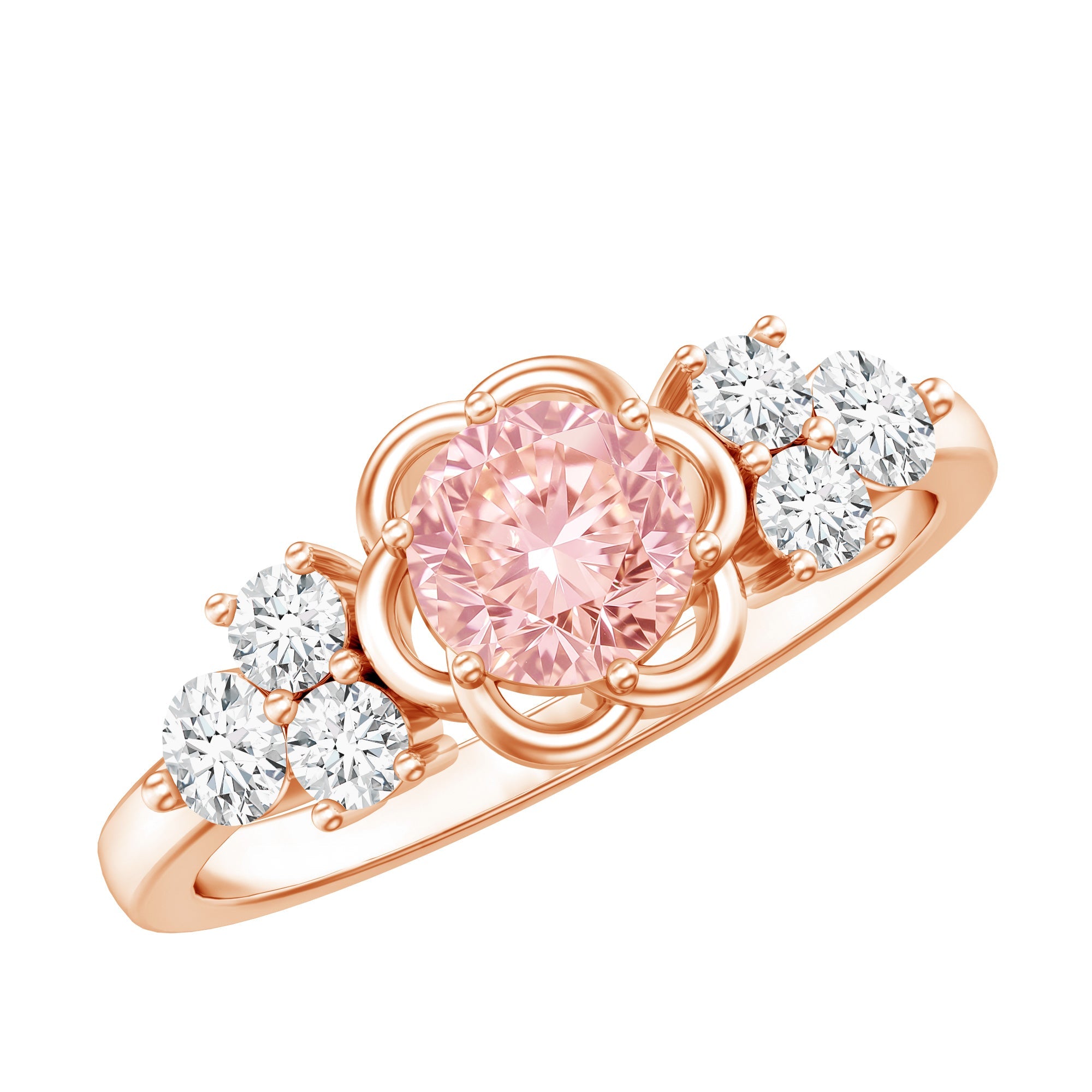 Lab Grown Pink Diamond Ring – 1 Carat Flower Engagement Ring in Rose Gold