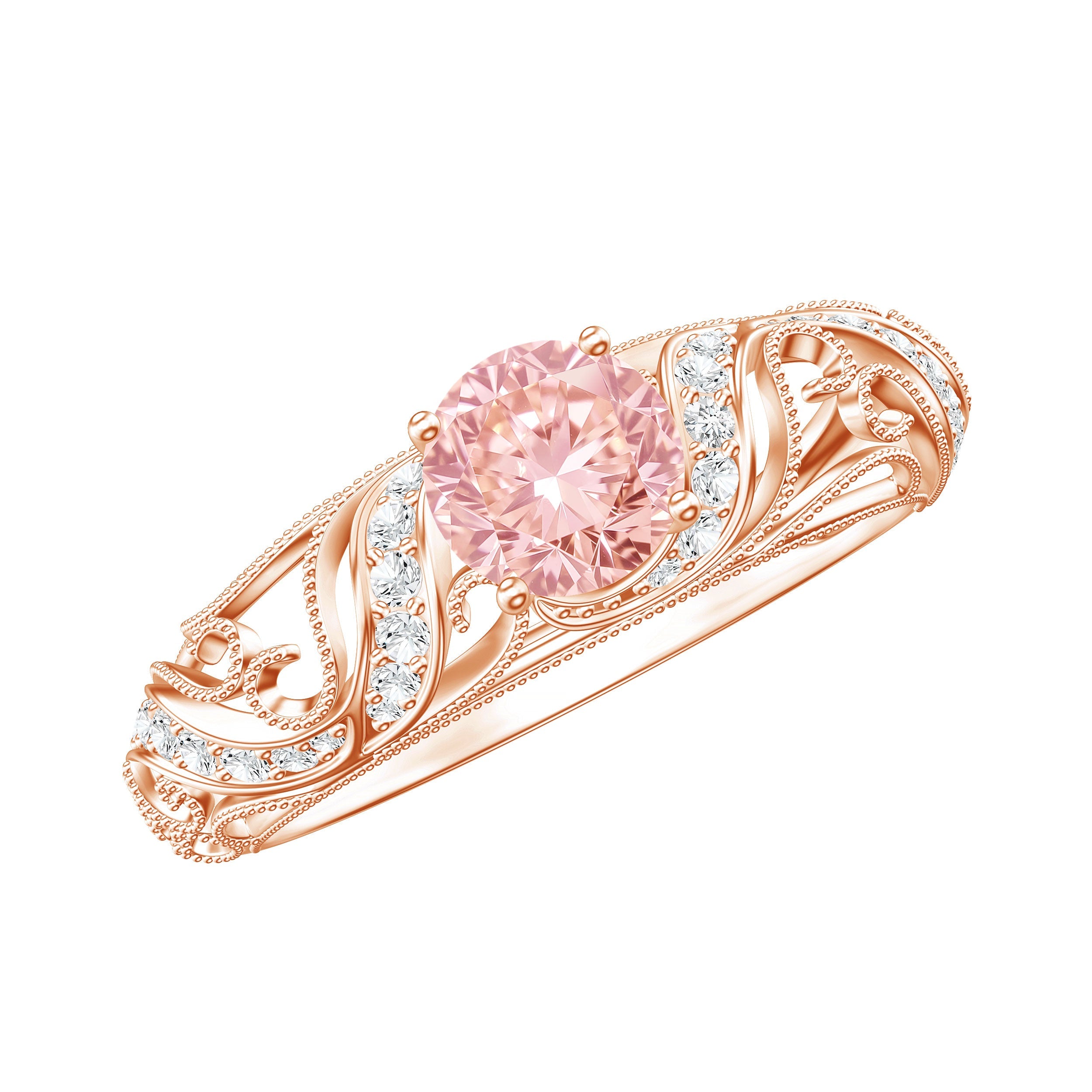 Lab Grown Pink Diamond Ring – Vintage Engagement, IGI Certified, Rose Gold