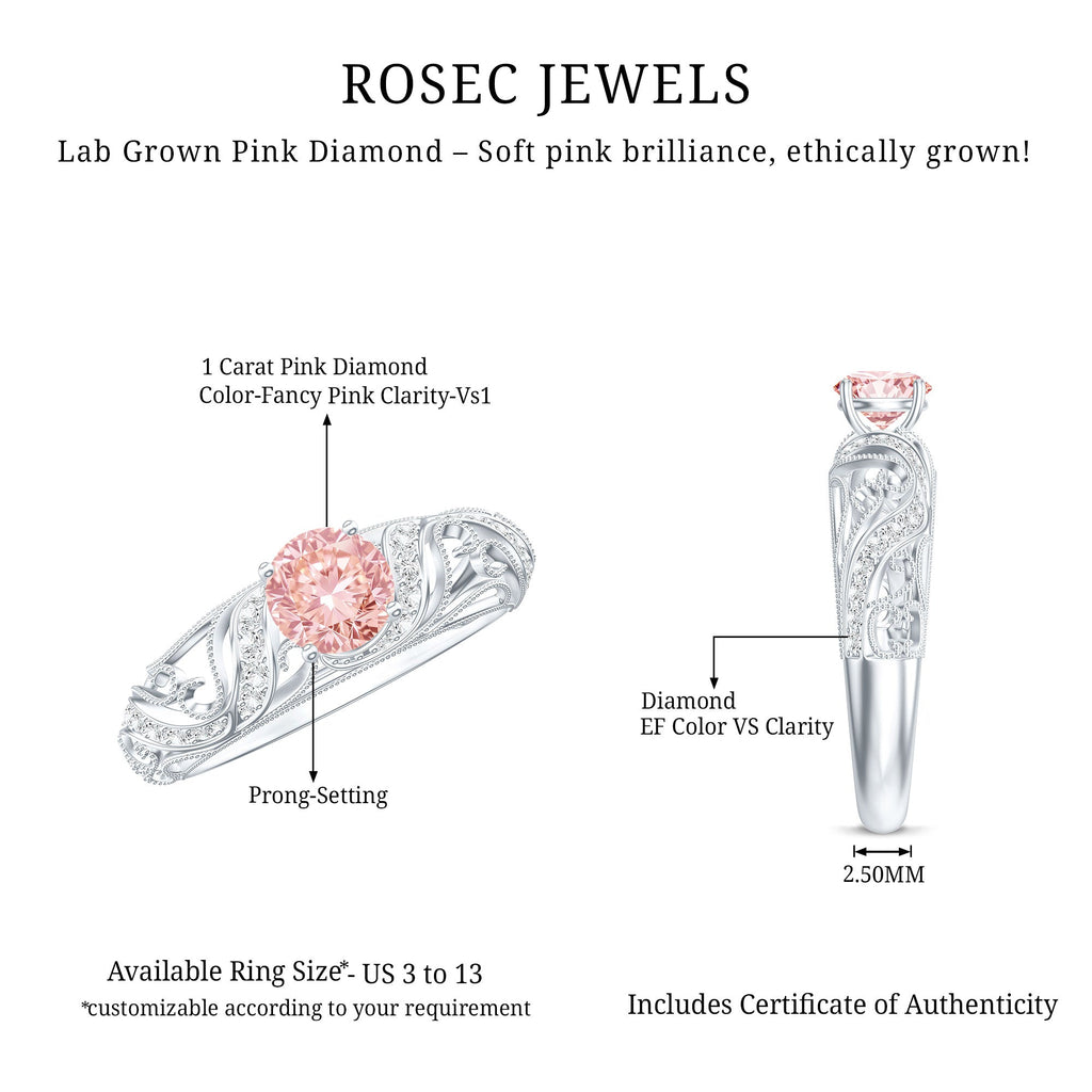 Lab Grown Pink Diamond Ring – Vintage Engagement, IGI Certified, Rose Gold