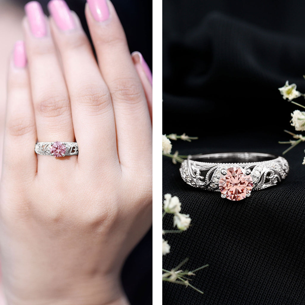 Lab Grown Pink Diamond Ring – Vintage Engagement, IGI Certified, Rose Gold