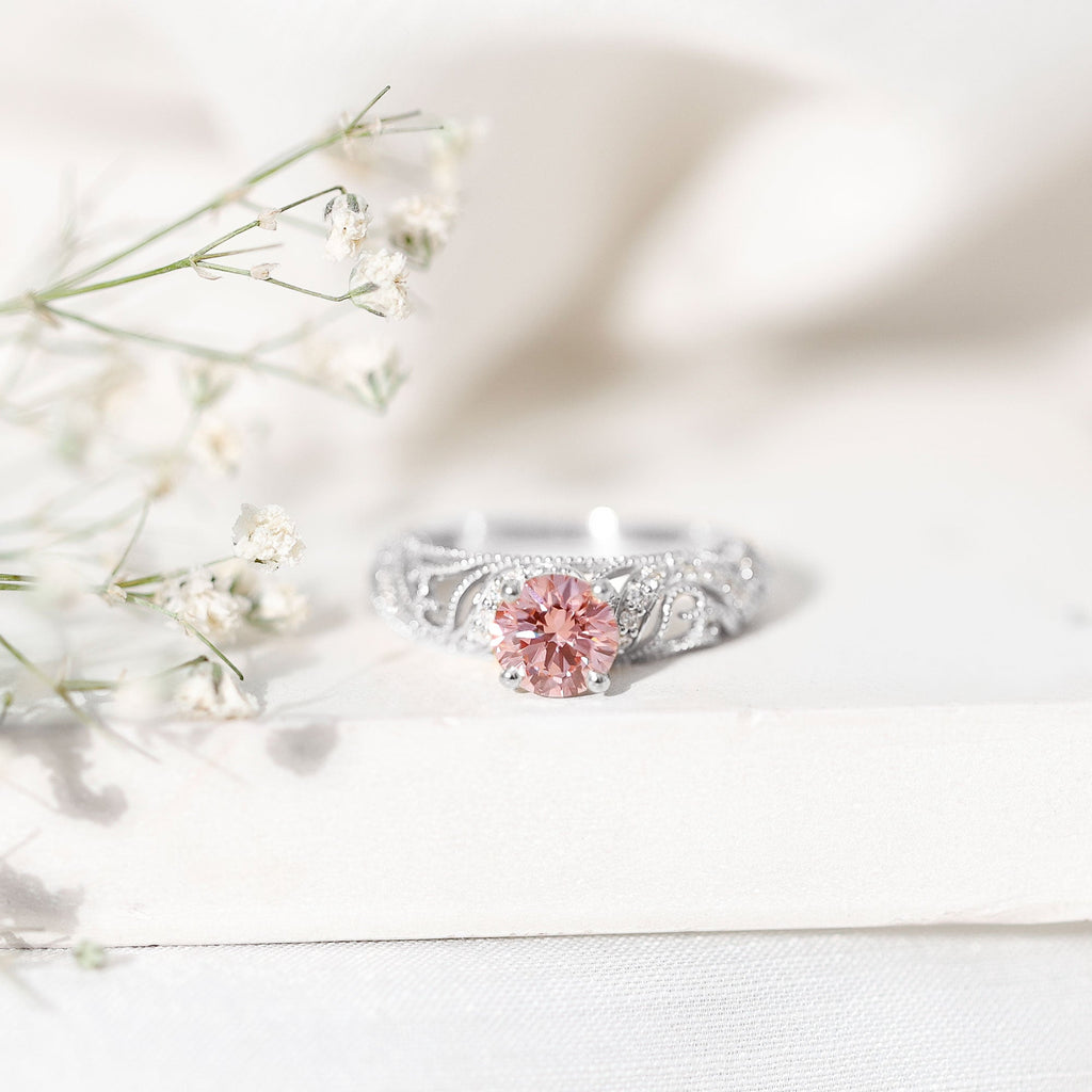 Lab Grown Pink Diamond Ring – Vintage Engagement, IGI Certified, Rose Gold