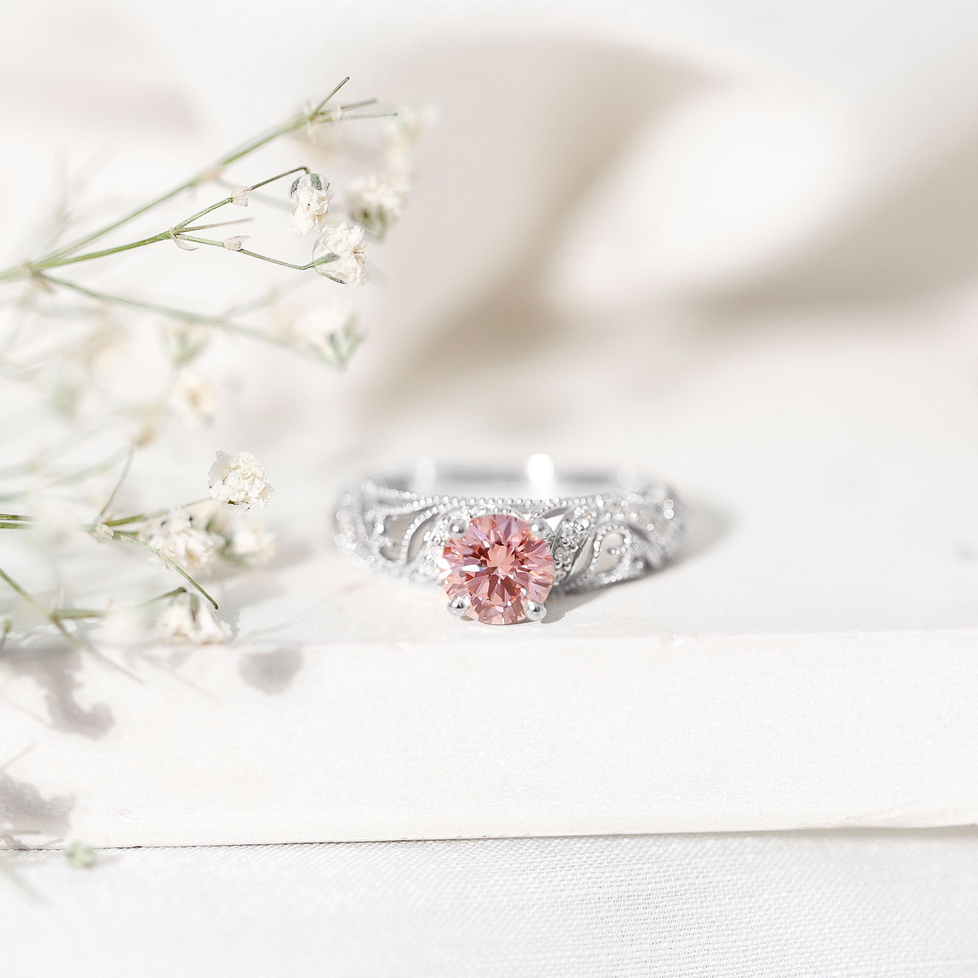 Lab Grown Pink Diamond Ring – Vintage Engagement, IGI Certified, Rose Gold