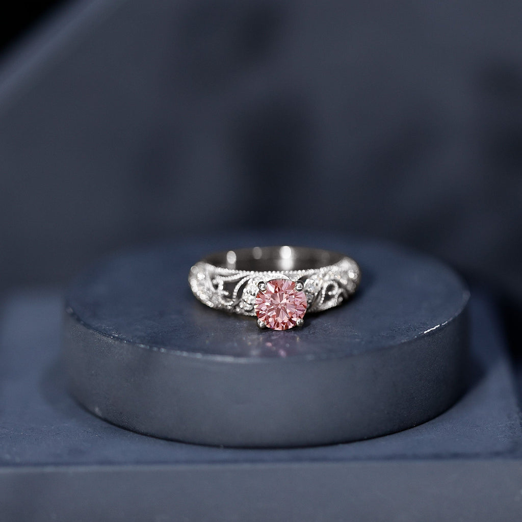Lab Grown Pink Diamond Ring – Vintage Engagement, IGI Certified, Rose Gold