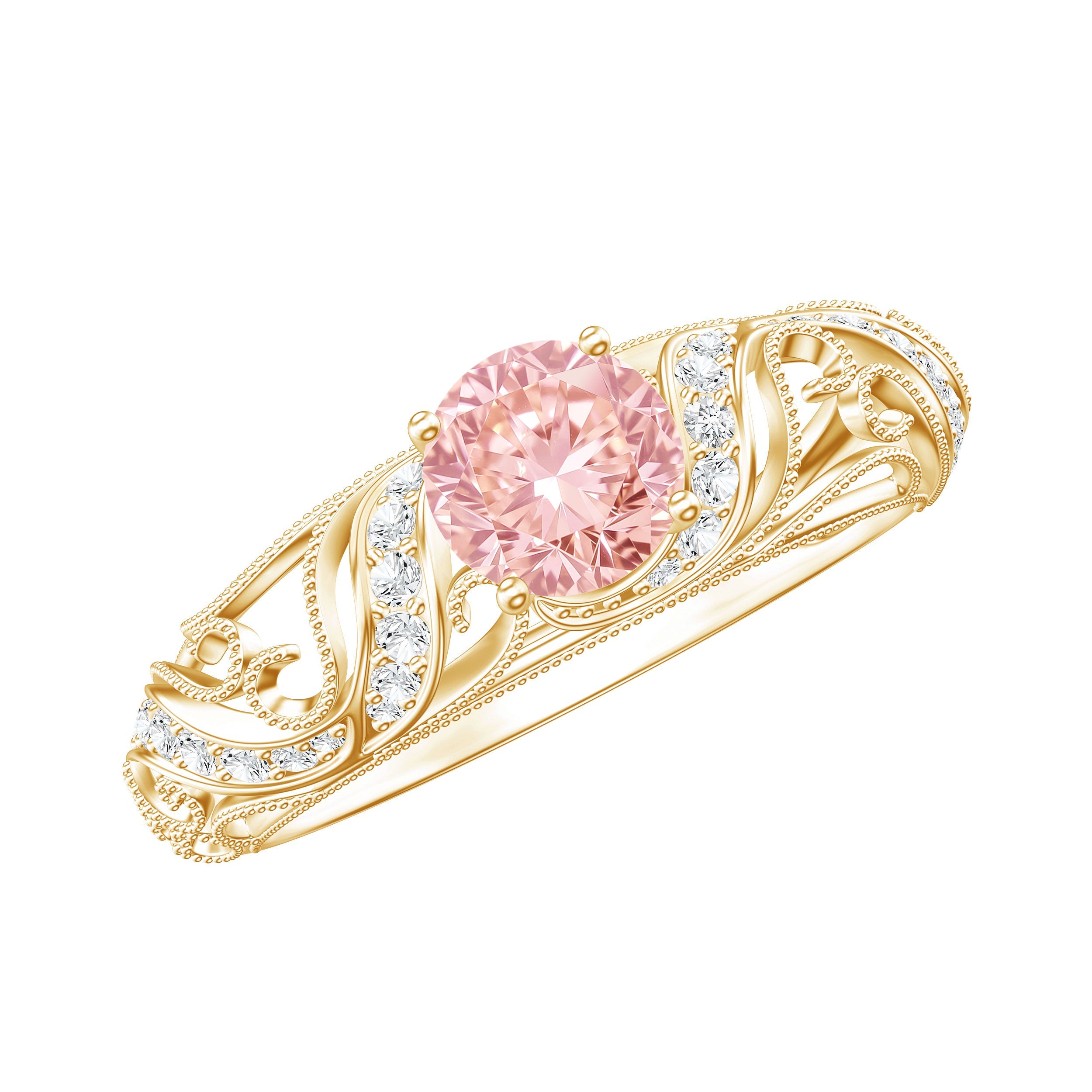 Lab Grown Pink Diamond Ring – Vintage Engagement, IGI Certified, Rose Gold
