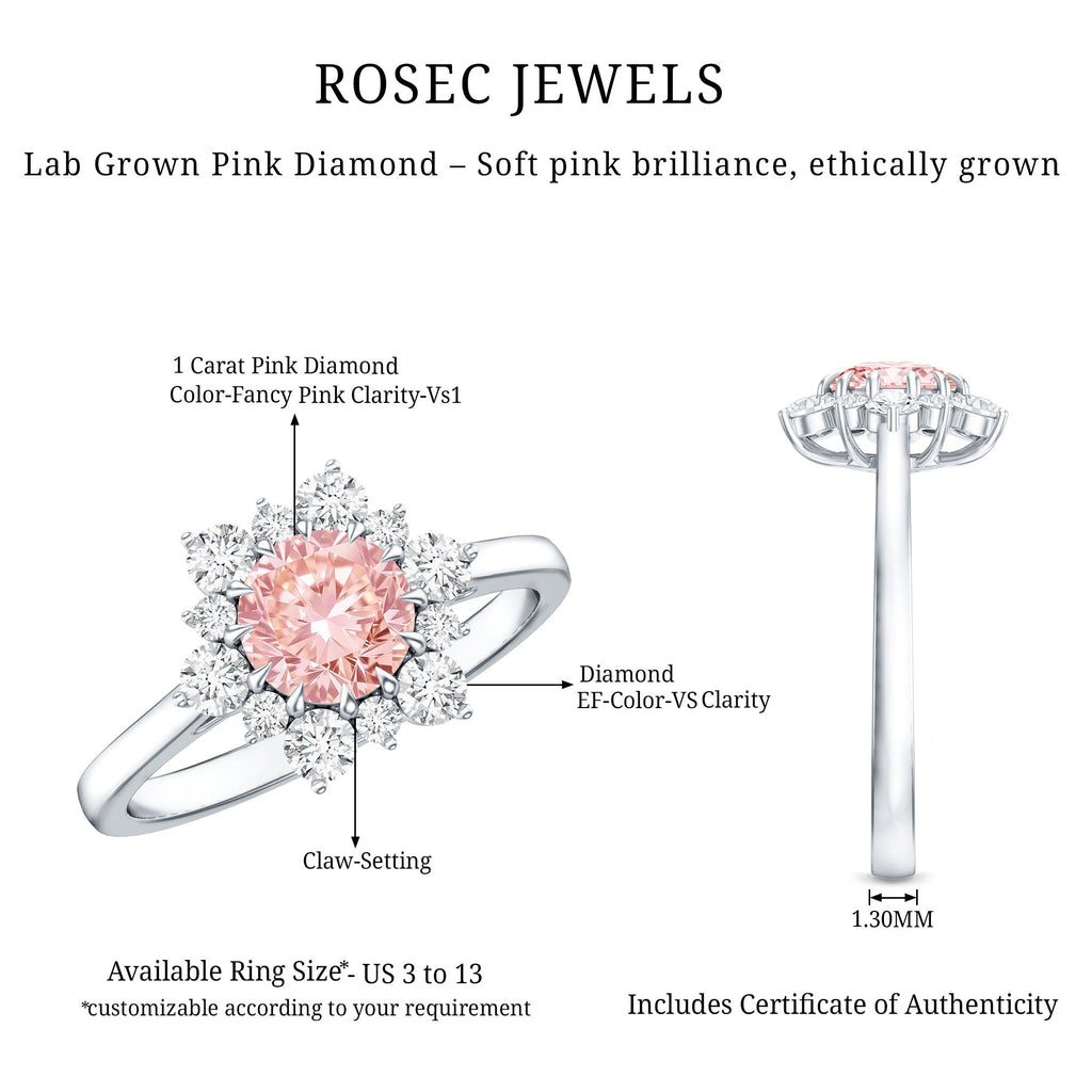 Lab Grown Pink Diamond Ring - 1 Carat IGI Certified Halo Engagement Ring