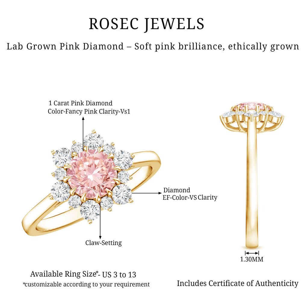 Lab Grown Pink Diamond Ring - 1 Carat IGI Certified Halo Engagement Ring
