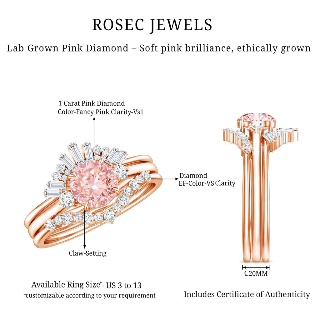 Lab Grown Pink Diamond Ring - IGI Certified Bridal Trio With White Diamond Accents