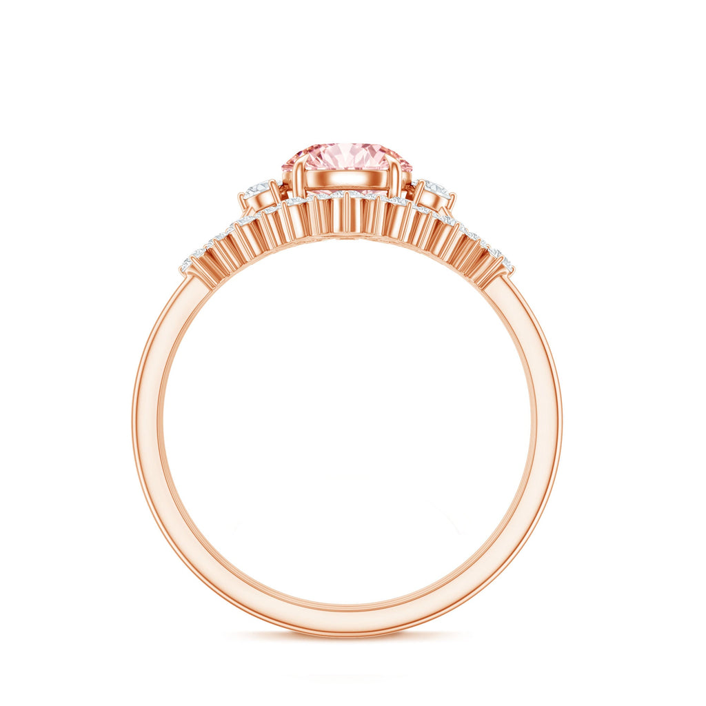 Lab Grown Pink Diamond Ring - IGI Certified Bridal Trio With White Diamond Accents