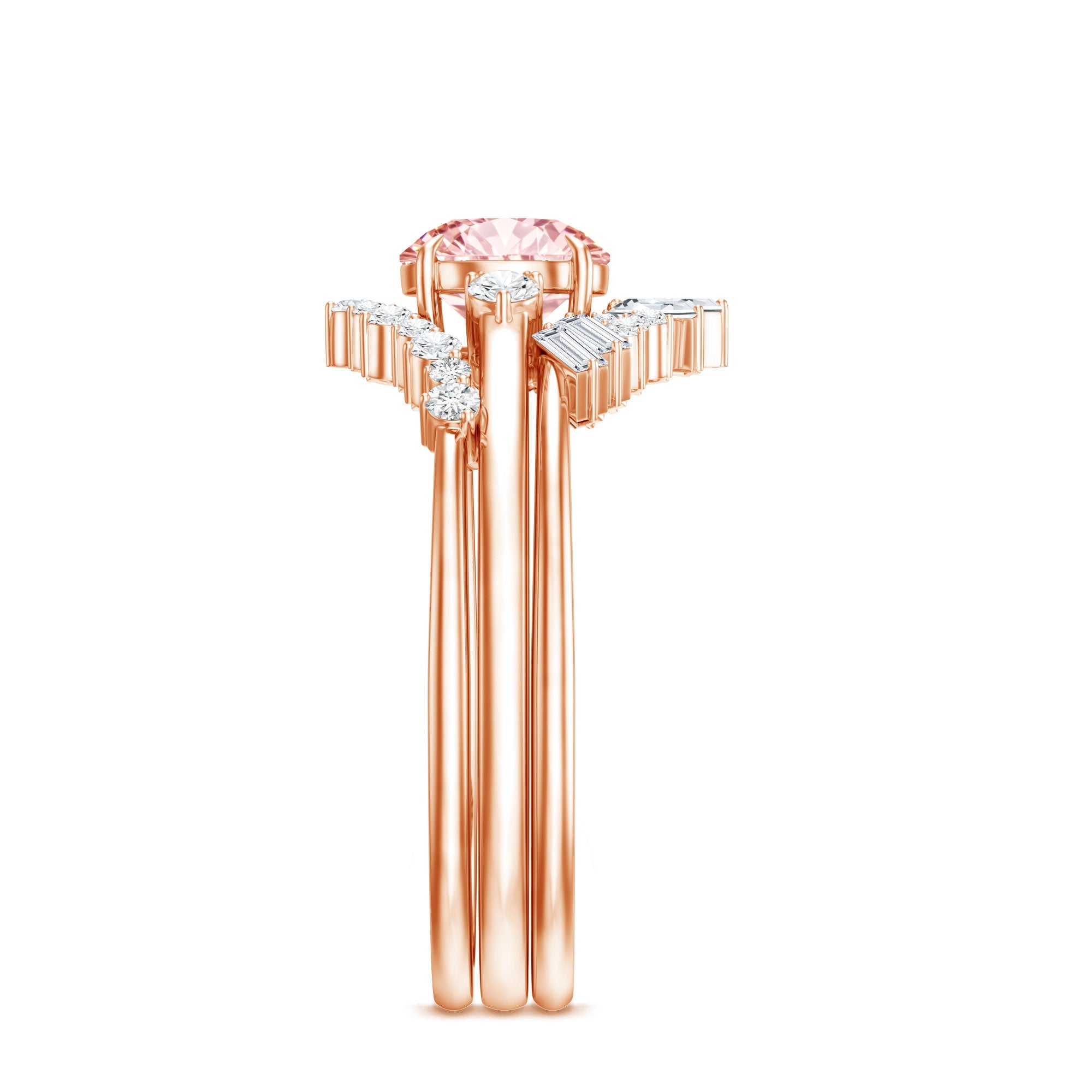Lab Grown Pink Diamond Ring - IGI Certified Bridal Trio With White Diamond Accents