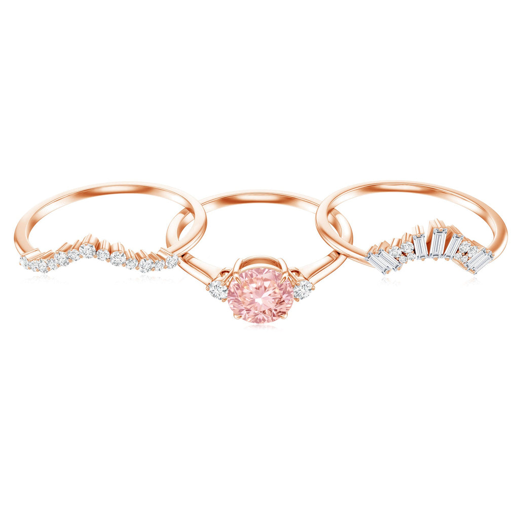 Lab Grown Pink Diamond Ring - IGI Certified Bridal Trio With White Diamond Accents