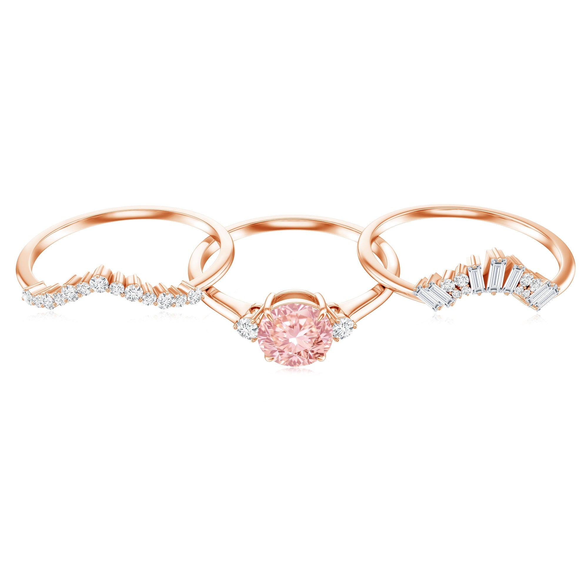 Lab Grown Pink Diamond Ring - IGI Certified Bridal Trio With White Diamond Accents