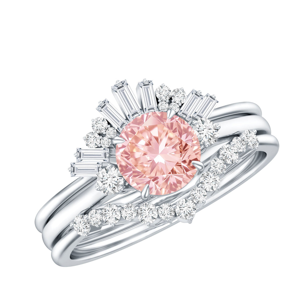 Lab Grown Pink Diamond Ring - IGI Certified Bridal Trio With White Diamond Accents