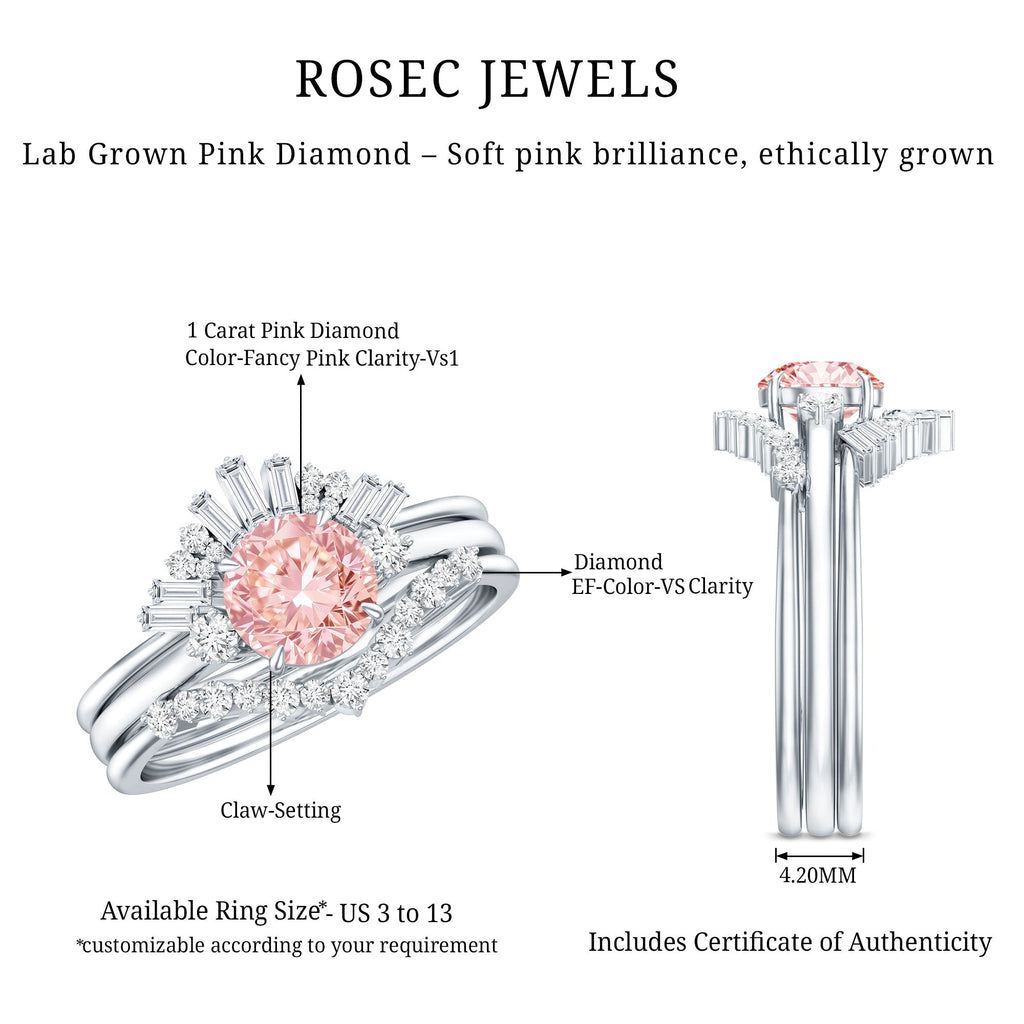 Lab Grown Pink Diamond Ring - IGI Certified Bridal Trio With White Diamond Accents