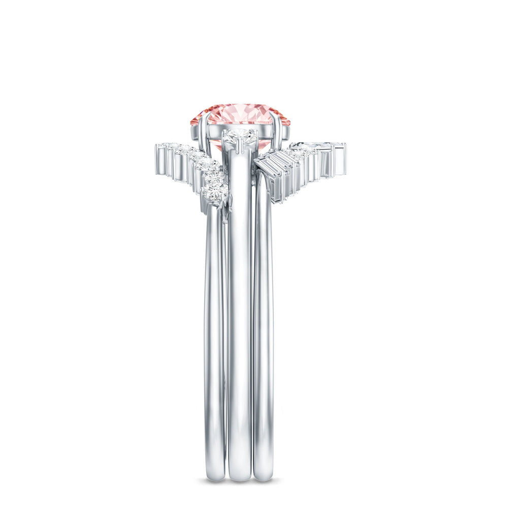 Lab Grown Pink Diamond Ring - IGI Certified Bridal Trio With White Diamond Accents