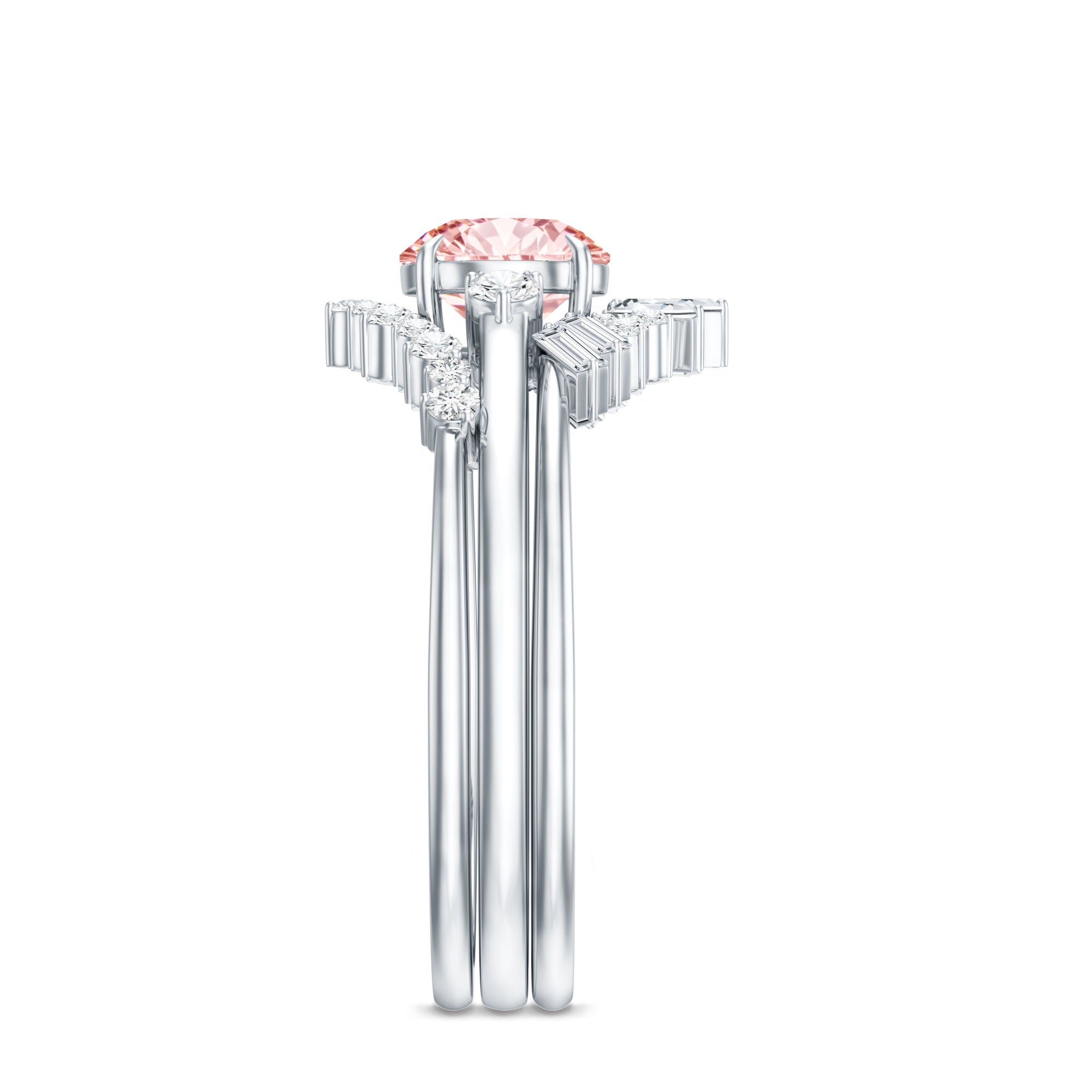 Lab Grown Pink Diamond Ring - IGI Certified Bridal Trio With White Diamond Accents