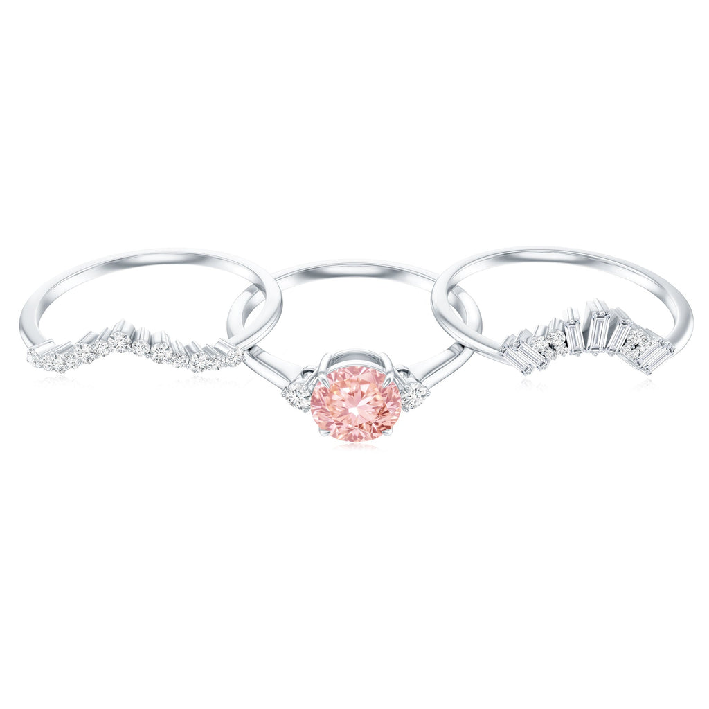 Lab Grown Pink Diamond Ring - IGI Certified Bridal Trio With White Diamond Accents