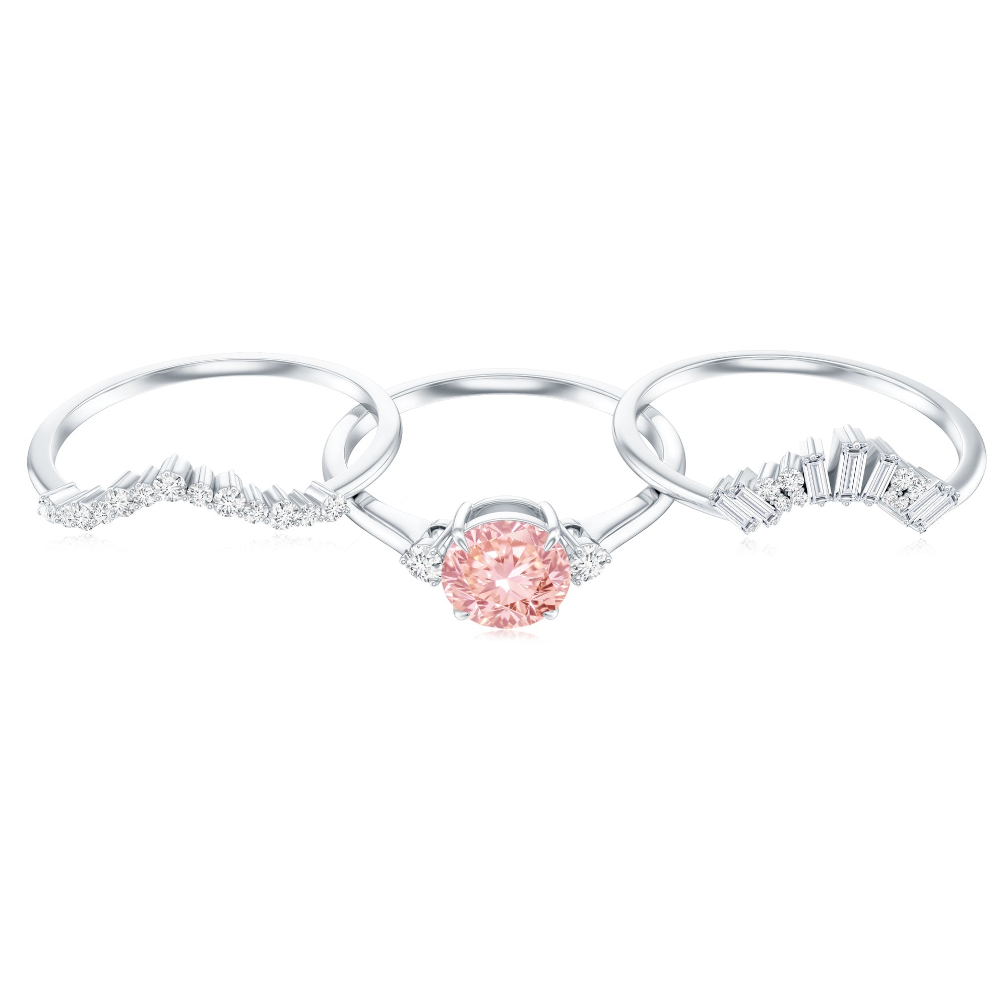Lab Grown Pink Diamond Ring - IGI Certified Bridal Trio With White Diamond Accents